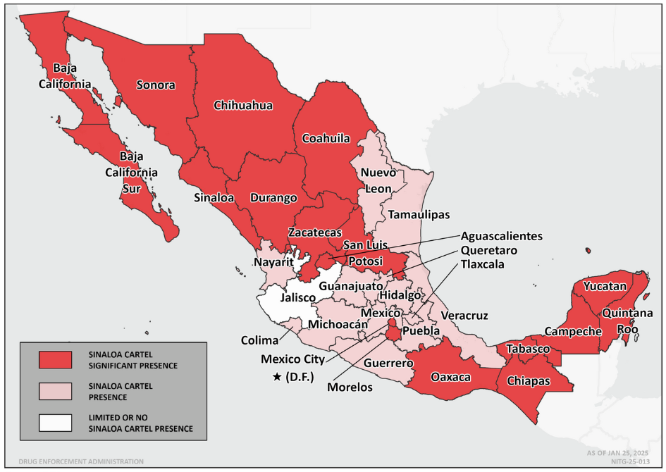 Sinaloa Cartel Dominant Areas of Operation