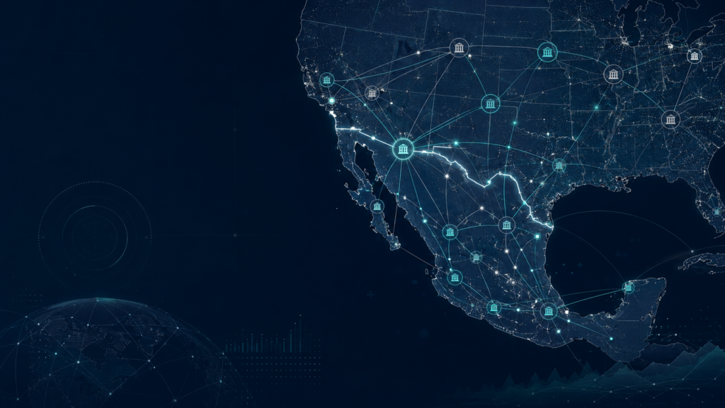 Financial network visualization showing cartel risk and cross-border financial activity between the United States and Mexico